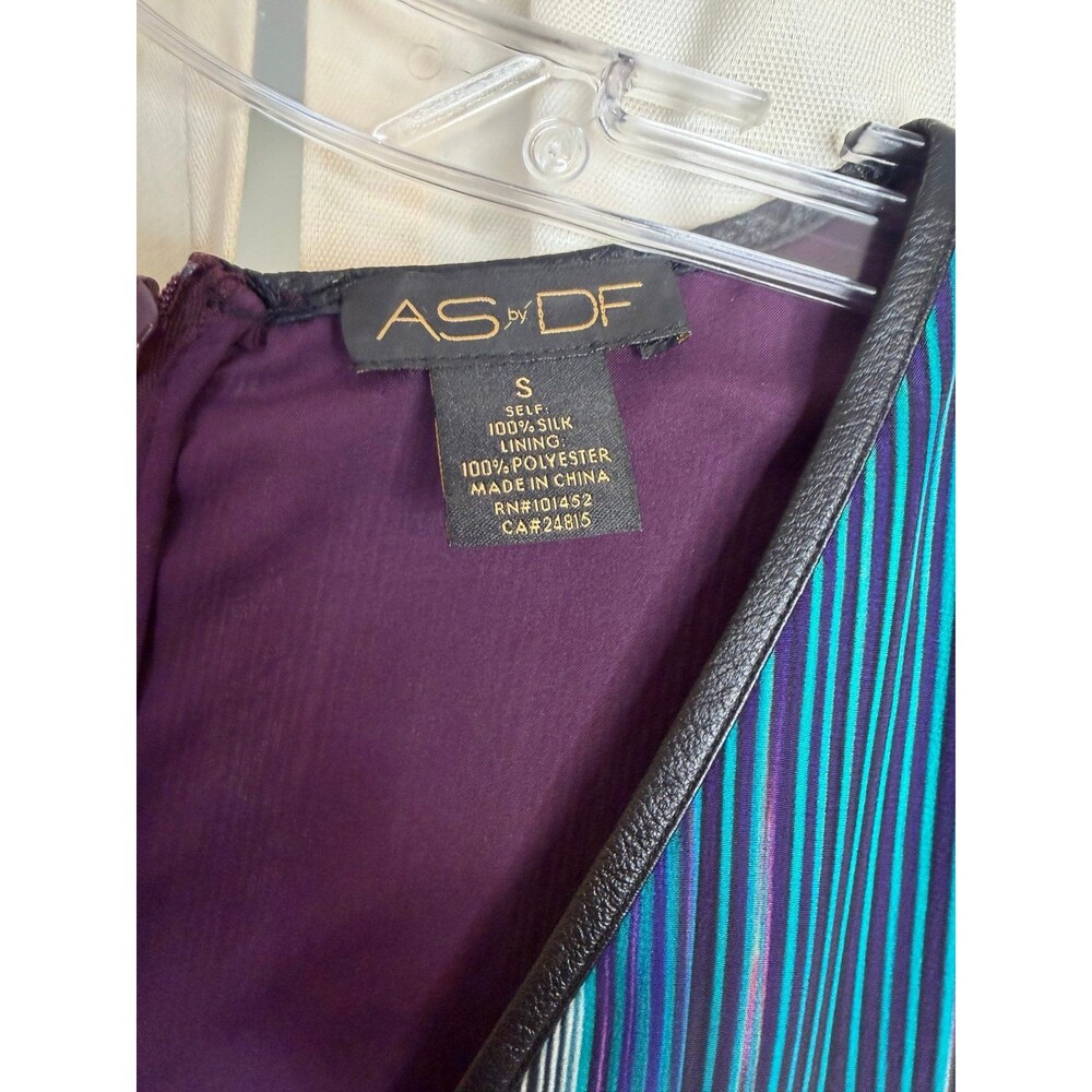 AS by DF Venezia silk maxi dress ikat multicolor patterned leather trim SMALL - Picture 2 of 3